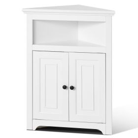 VEVOR 32" Corner Storage Cabinet, 3 Tiers Small Storage Cabinet with 2 Wooden Doors & Adjustable Shelves