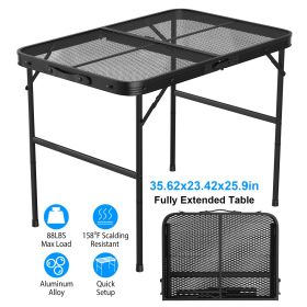 1Pc Foldable Camping Table Collapsible Picnic Aluminum Alloy Grill Stand 88LBS Max Load Height Adjustable BBQ Table (Color: Black)