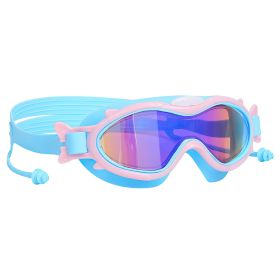 3 Colors Option - 1Pc Kids Swim Goggles With Ear Plugs UV Protection Anti-Fog Leak Proof Wide View Pool Swimming Goggles For Youth Boys Girls Age (Option: BlueWithPinkRim)