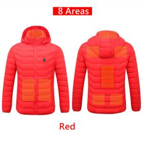 Men 9 Areas Heated Jacket USB Winter Outdoor Electric Heating Jackets Warm Sprots Thermal Coat Clothing Heatable Cotton jacket (Color: 8 Areas heated Red, size: 4XL)