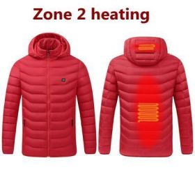 Men 9 Areas Heated Jacket USB Winter Outdoor Electric Heating Jackets Warm Sprots Thermal Coat Clothing Heatable Cotton jacket (Color: 2 Areas heated Red, size: XXXL)