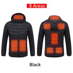 Men 9 Areas Heated Jacket USB Winter Outdoor Electric Heating Jackets Warm Sprots Thermal Coat Clothing Heatable Cotton jacket (Color: 8 Areas heated Black, size: XL)