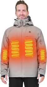 Heated Jacket, Ski Jacket Coat, With 12V/16000mAh Battery Pack, 5 Areas Heating Thicken Men Winter Coat (Color: Grey, size: XXL)